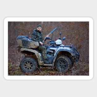 Hunter on ATV in the forest Sticker